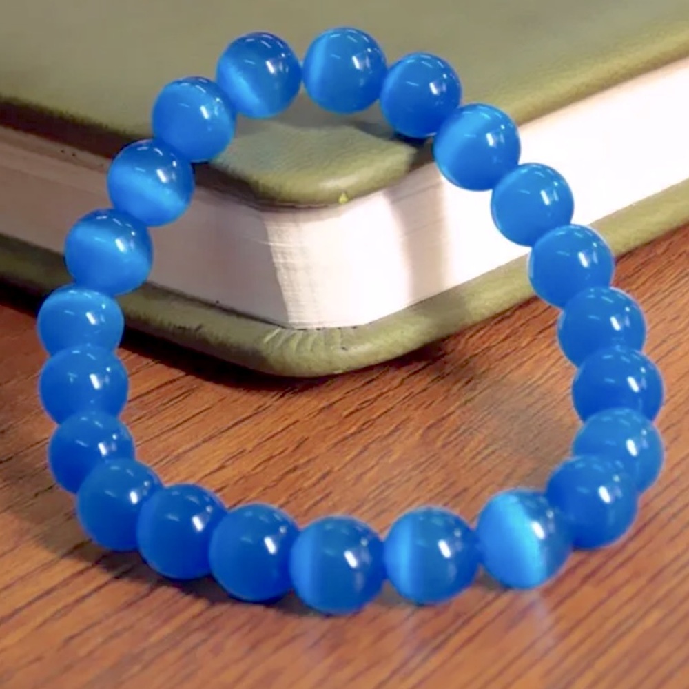 🆕New Blue Opal Cat Eye 8mm Healing Gemstone Bracelet
